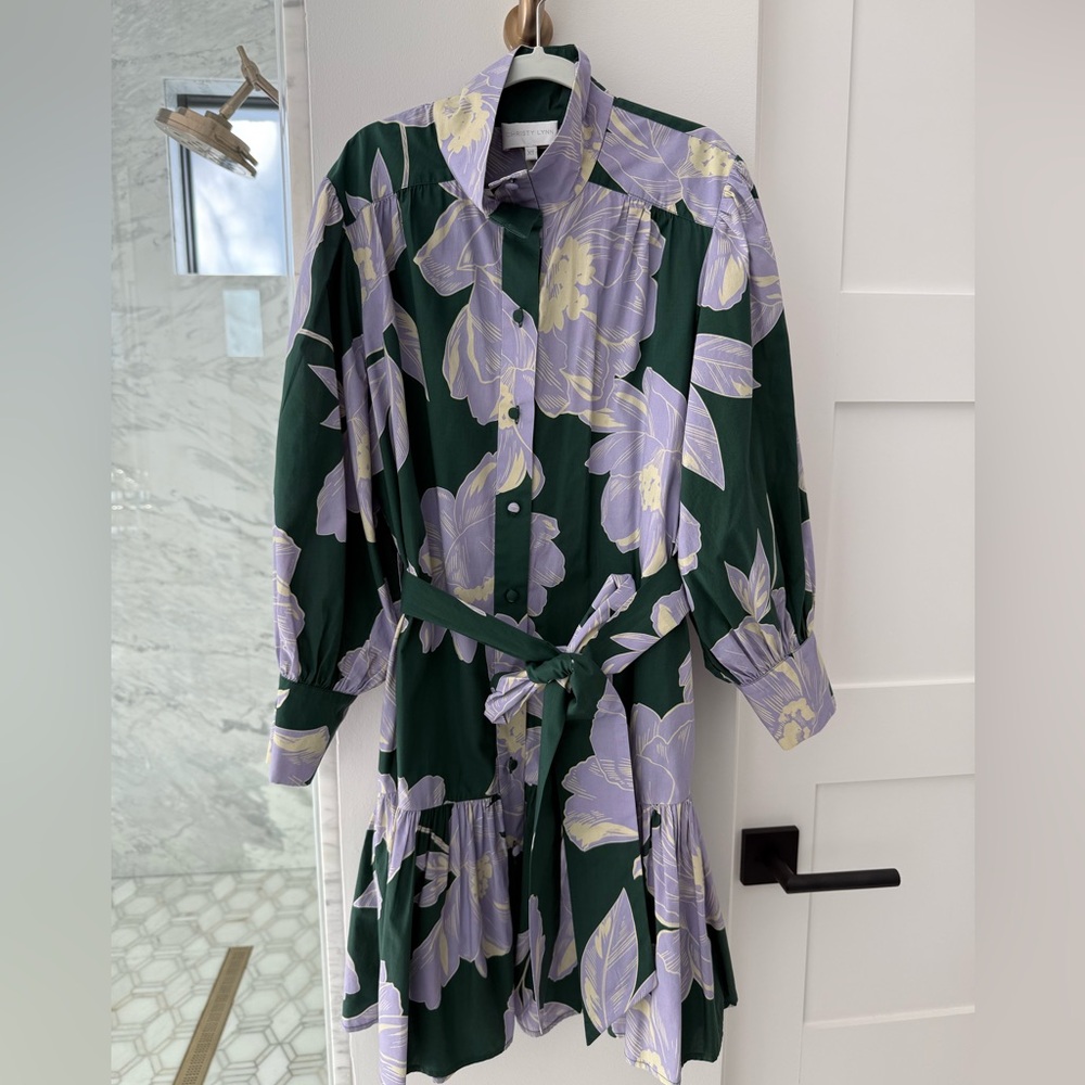 Christy Lynn Floral Green and Purple Button-Up Dress